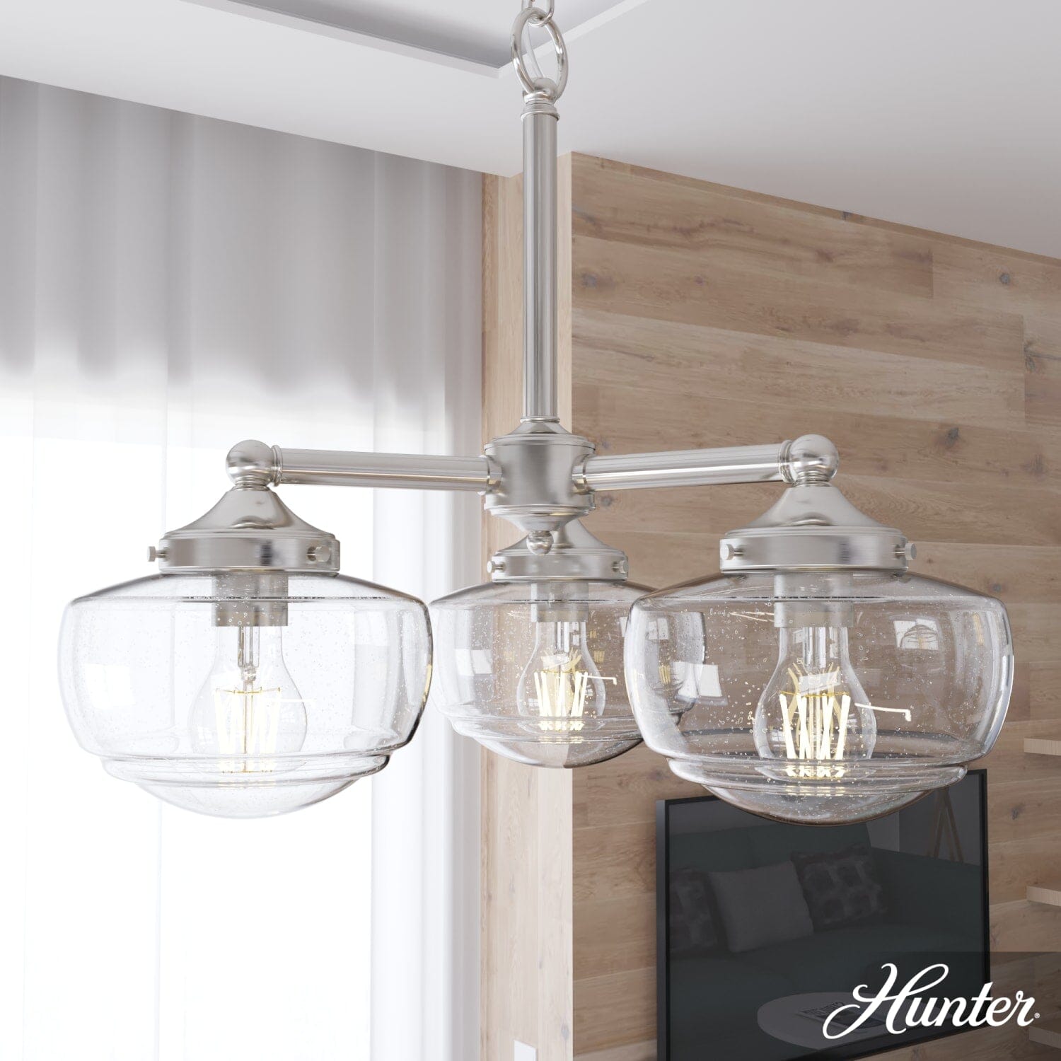 Hunter Saddle Creek Clear Seeded Glass 3 Light Chandelier Ceiling