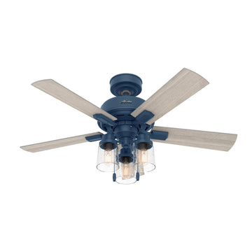 44 inch Hartland with LED Light Ceiling Fans Hunter Indigo Blue - Light Gray Oak