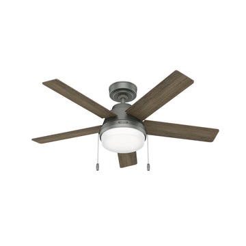 44 inch Locke with LED Light Ceiling Fans Hunter Matte Silver - Warm Grey Oak