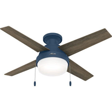 44 inch Ristrello Low Profile with LED Ceiling Fans Hunter Indigo Blue - Warm Grey Oak 