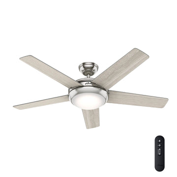 52 Inch Barton with LED Ceiling Fans Hunter Brushed Nickel - Light Gray Oak