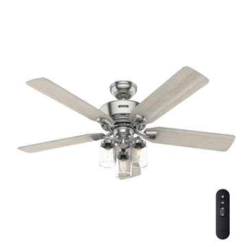 Devon Park with LED Light and Remote Control 52 inch Ceiling Fans Hunter Brushed Nickel - Light Gray Oak
