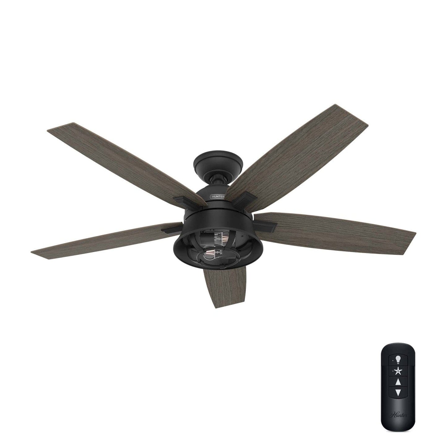 Hampshire with LED Light and Remote Control 52 inch Ceiling Fans Hunter Matte Black - Greyed Walnut