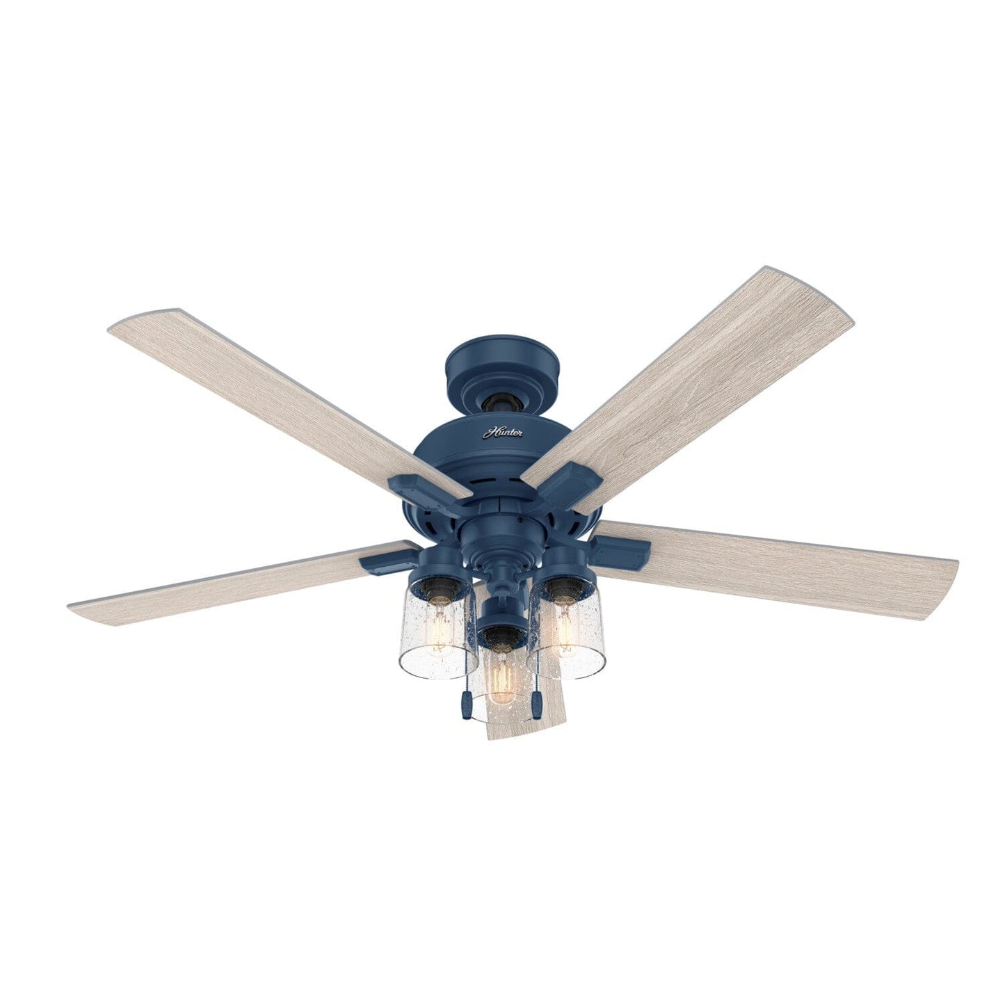 52 inch Hartland with LED Light Ceiling Fans Hunter Indigo Blue - Light Gray Oak