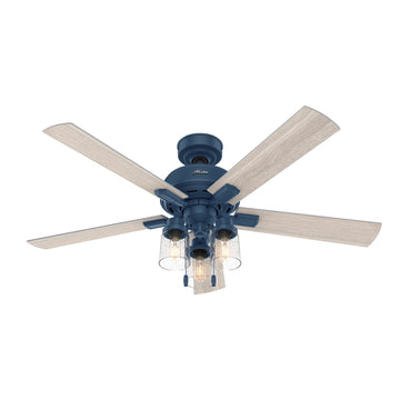 52 inch Hartland with LED Light Ceiling Fans Hunter Indigo Blue - Light Gray Oak