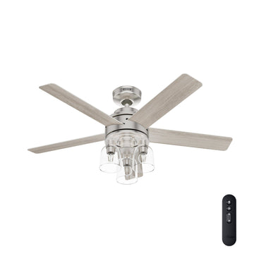 52 inch Lochemeade with LED Light Ceiling Fans Hunter Brushed Nickel - Light Gray Oak
