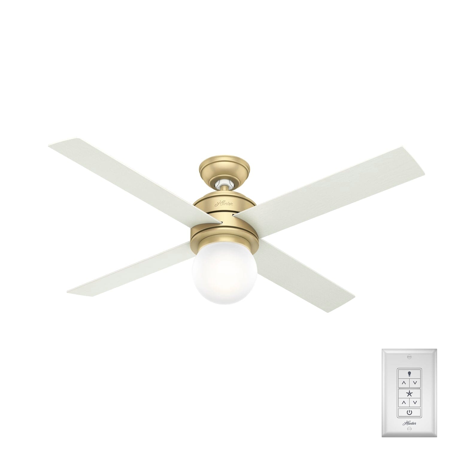 Hunter Hepburn with LED Light 52 inch and Wall Control – Hunter Fan