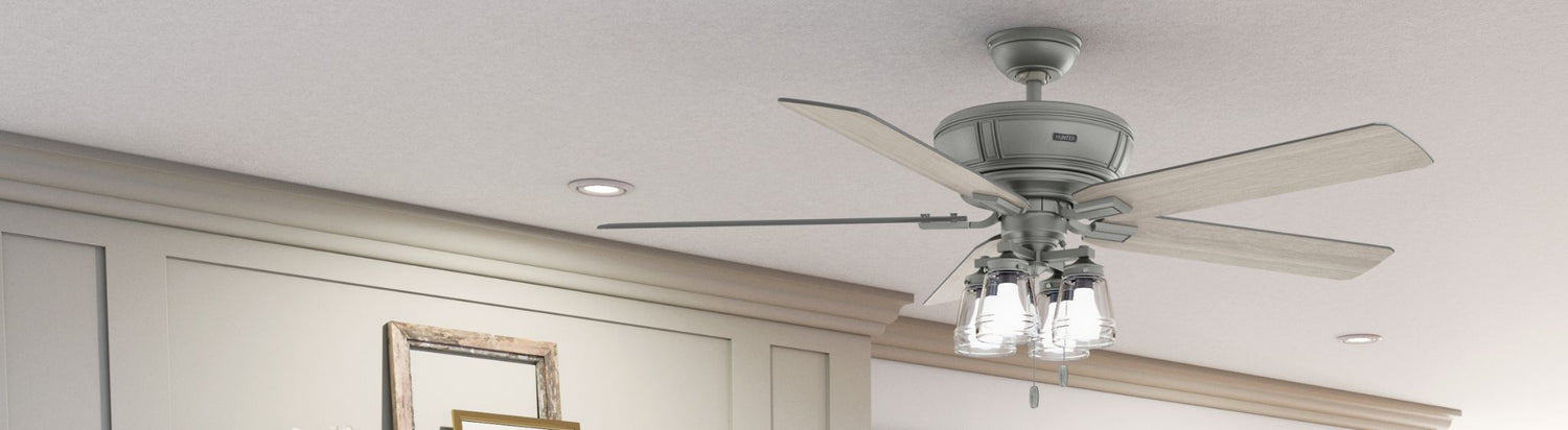 Grantham ceiling fan in matte silver finish.