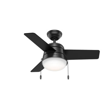 Aker with LED Light 36 inch Ceiling Fans Hunter Matte Black - Matte Black