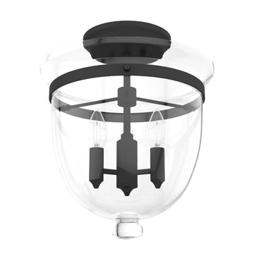 Belltown 3 Light Semi-Flush Mount Lighting Hunter Natural Black Iron - Clear