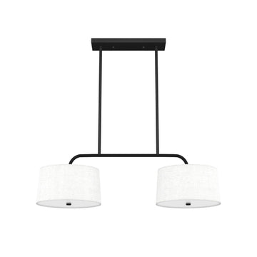 Cottage Hill 4 light 2 Shade Linear Chandelier Lighting Hunter Natural Black Iron - Off White Linen