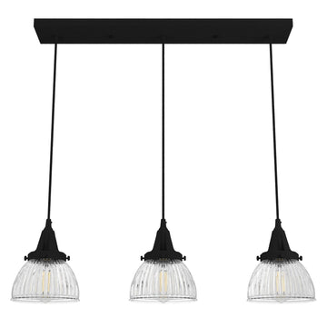 Cypress Grove 3 Light Linear Cluster Lighting Hunter Natural Black Iron - Clear Holophane