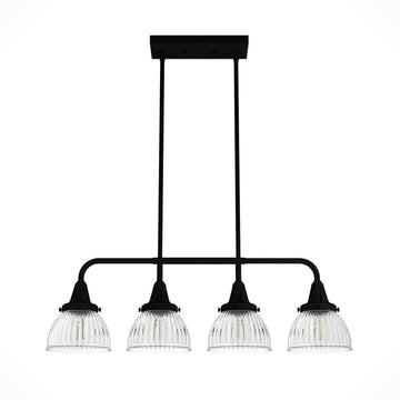 Cypress Grove 4 Light Linear Chandelier Lighting Hunter Natural Black Iron - Clear Holophane