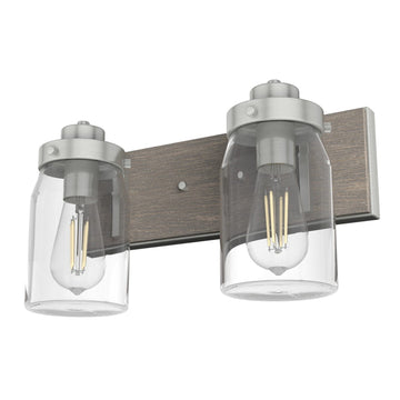 Devon Park 2 Light Vanity Lighting Hunter Brushed Nickel - Grey Wood