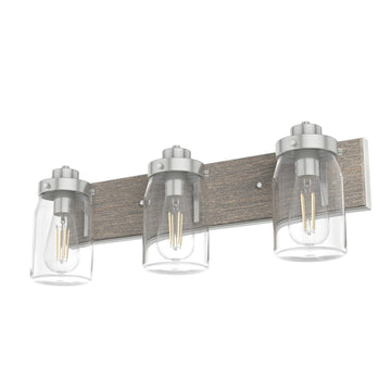 Devon Park 3 Light Vanity Lighting Hunter Brushed Nickel - Grey Wood