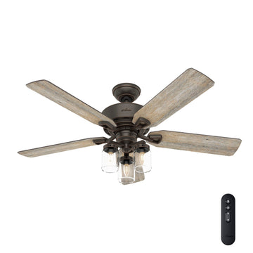 Devon Park with LED Light 52 inch Ceiling Fans Hunter Onyx Bengal - Barnwood