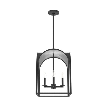 Dukestown Lantern Pendant 4 Light 15 in Lighting Hunter Natural Black Iron - Silver Leaf