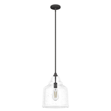 Dunshire Bell Clear Seeded Glass 1 Light 12 Inch Medium Pendant Lighting Hunter Noble Bronze - Seeded
