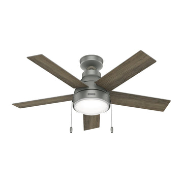 Elliston with LED Light 44 inch Ceiling Fans Hunter Matte Silver - Warm Grey Oak