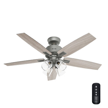 Gatlinburg with 4 Lights 52inch Ceiling Fans Hunter Matte Silver - Light Gray Oak