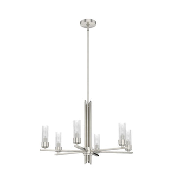 Gatz 6 Light Chandelier Lighting Hunter Brushed Nickel - Ribbed