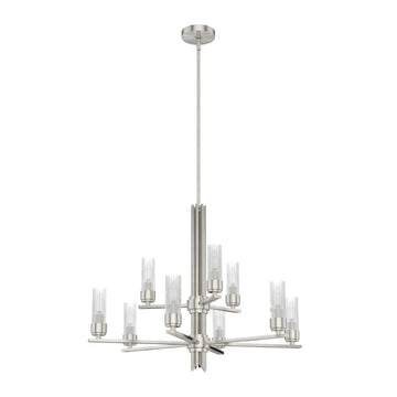 Gatz Chandelier 9 Light 2-tier Lighting Hunter Brushed Nickel - Clear Fluted