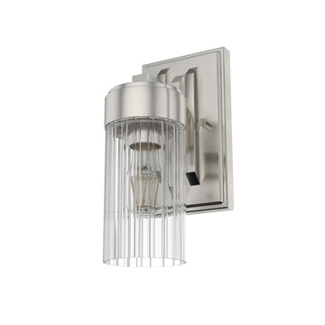 Gatz Wall Sconce 1 Light Lighting Hunter Brushed Nickel - Clear Fluted
