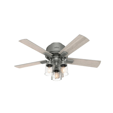 Hartland Low Profile with LED Light 44 inch Ceiling Fans Hunter Matte Silver - Light Gray Oak