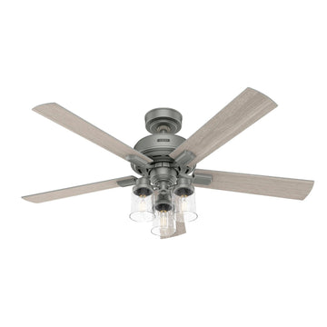 Hartland with LED Light and Remote 52 inch Ceiling Fans Hunter Matte Silver - Light Gray Oak