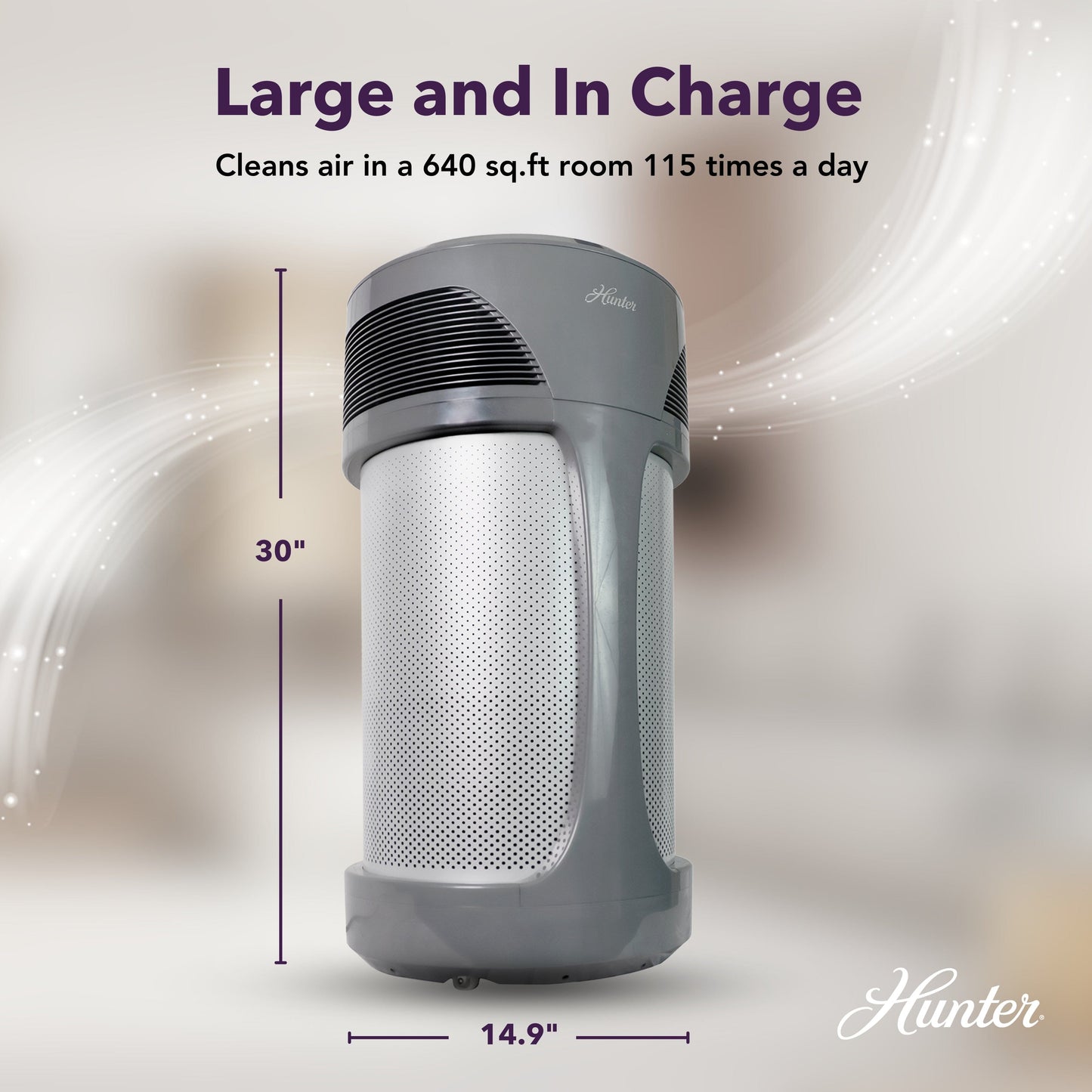 Hunter Fan Company HP980 AirMax Whole Home Industrial Strength Air Purifier, 31" Tall, Gray Hunter Pure Air