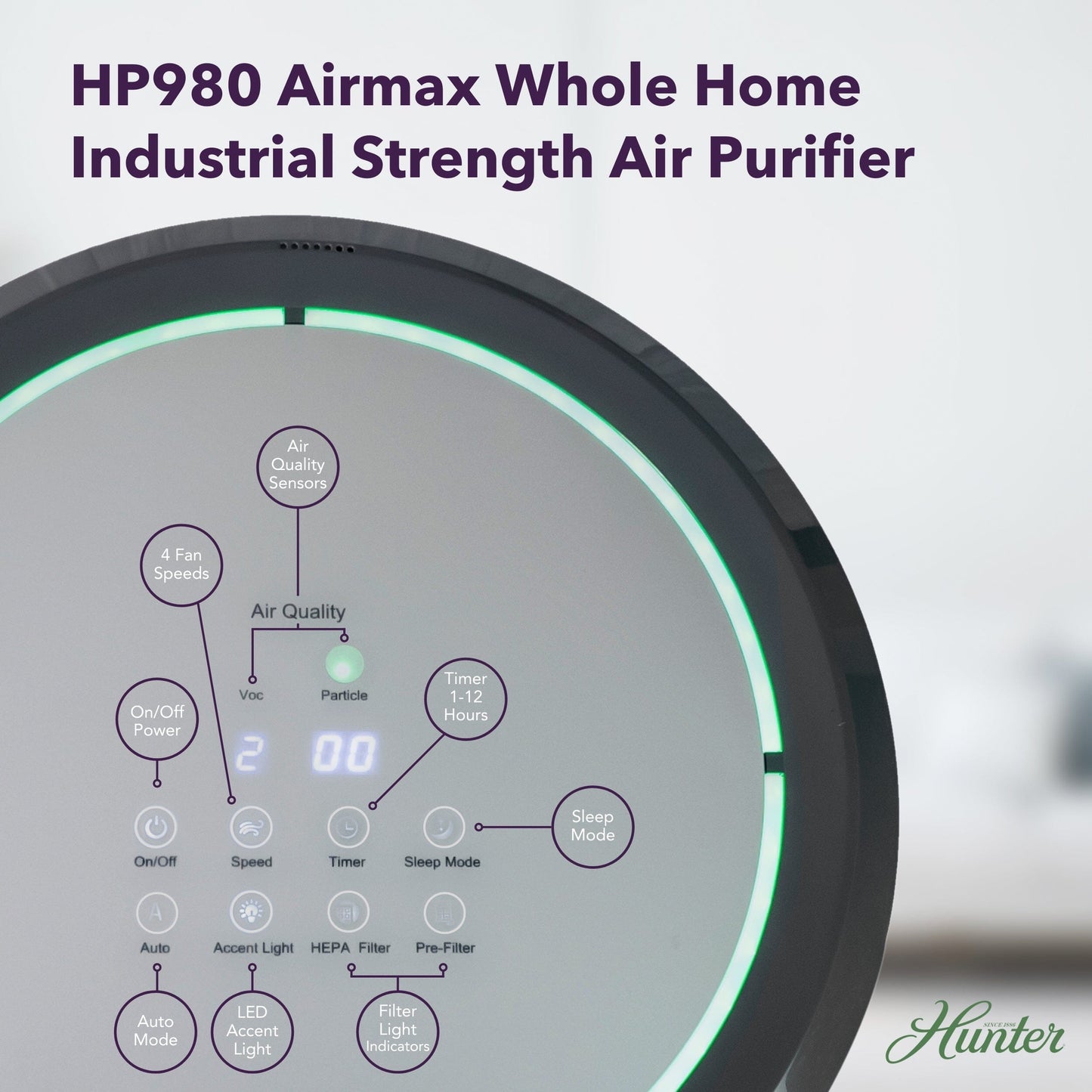 Hunter Fan Company HP980 AirMax Whole Home Industrial Strength Air Purifier, 31" Tall, Gray Hunter Pure Air