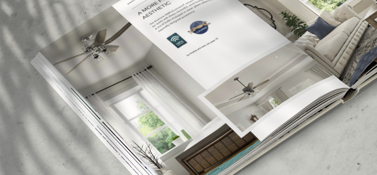 Hunter Fan catalog opened for display.