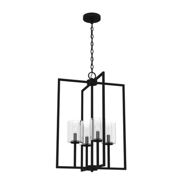 Kerrison 4 Light Small Foyer Pendant Lighting Hunter Natural Black Iron - Seeded