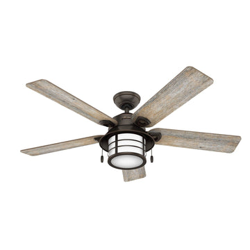 Key Biscayne Outdoor with Light 54 inch Ceiling Fans Hunter Onyx Bengal - Barnwood