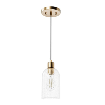Lochemeade 1 Light Mini Pendant with Clear Seeded Glass Lighting Hunter Alturas Gold - Clear Seeded 