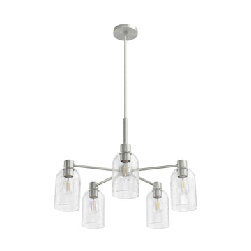 Lochemeade Clear Seeded Glass 5 Light Chandelier Lighting Hunter Brushed Nickel - Seeded