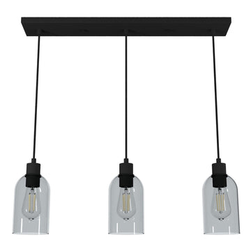 Lochemeade Smoked Glass 3 Light Linear Pendant Cluster Lighting Hunter Natural Black Iron - Smoked