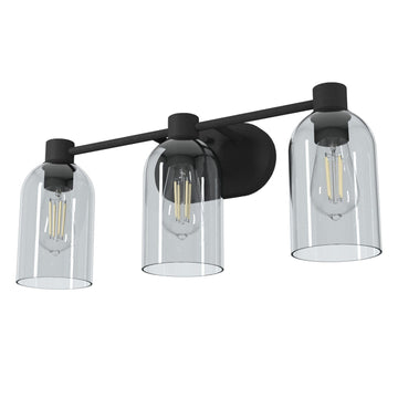 Lochemeade Smoked Glass 3 Light Vanity Lighting Hunter Natural Black Iron - Smoked