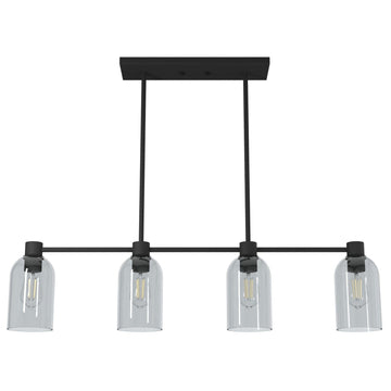Lochemeade Smoked Glass 4 Light Linear Chandelier Lighting Hunter Natural Black Iron - Smoked