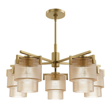 Ontario Jasmine Roth 5 Light Medium 27 Inch Chandelier Lighting Hunter Luxe Gold - Amber