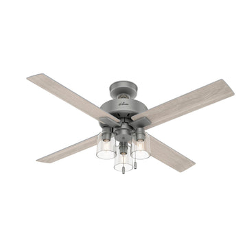 Pelston with LED Light 52 inch Ceiling Fans Hunter Matte Silver - Light Gray Oak