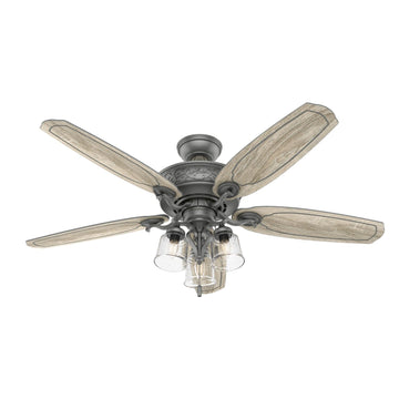 Pryce Park with 3 LT 54 in Ceiling Fans Hunter Matte Silver - Light Grey Oak
