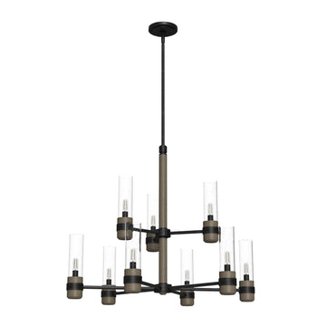 River Mill 9 Light 2-tier Chandelier Lighting Hunter Rustic Iron - French Oak