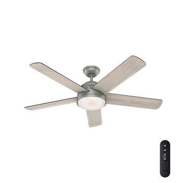 Romulus with LED Light 54 Inch-Smart Ceiling Fans Hunter Matte Silver - Light Gray Oak
