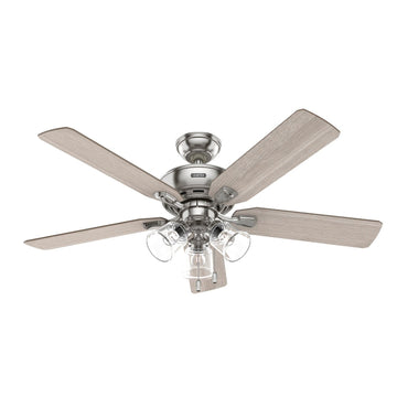 Rosner with 3 Lights 52 inch Ceiling Fans Hunter Brushed Nickel - Light Gray Oak