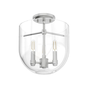 Sacha 3 Light Semi-Flush Mount Lighting Hunter Brushed Nickel - Clear