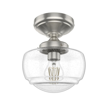 Saddle Creek Clear Seeded Glass 1 Light Mini Semi Flush Lighting Hunter Brushed Nickel - Seeded