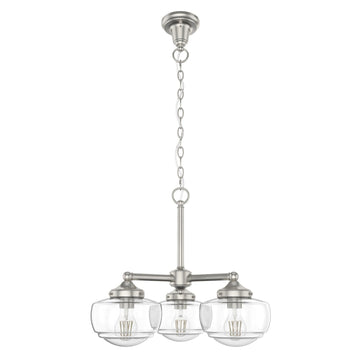 Saddle Creek Clear Seeded Glass 3 Light Chandelier Lighting Hunter Brushed Nickel - Seeded