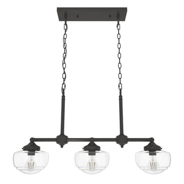 Saddle Creek Clear Seeded Glass 3 Light Linear Chandelier Lighting Hunter Noble Bronze - Seeded