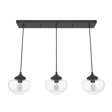 Saddle Creek Clear Seeded Glass 3 Light Linear Pendant Cluster Lighting Hunter Noble Bronze - Seeded